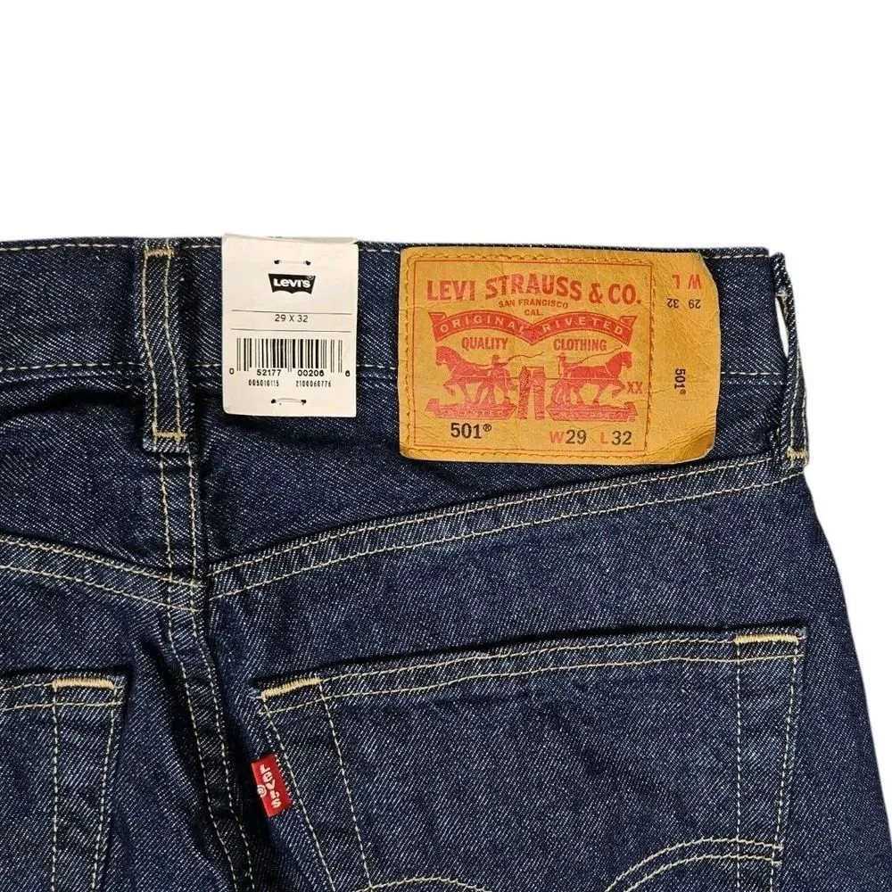 Levis 501 Mens 29x32 Straight Button Fly Blue Denim Jeans‎ Stretch Rinsed Indigo